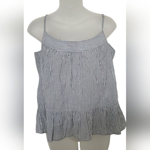 J. Crew | Crinkle Cotton Striped Ruffle Tank Top Women's Small NEW Nautical Prep - Picture 6 of 7